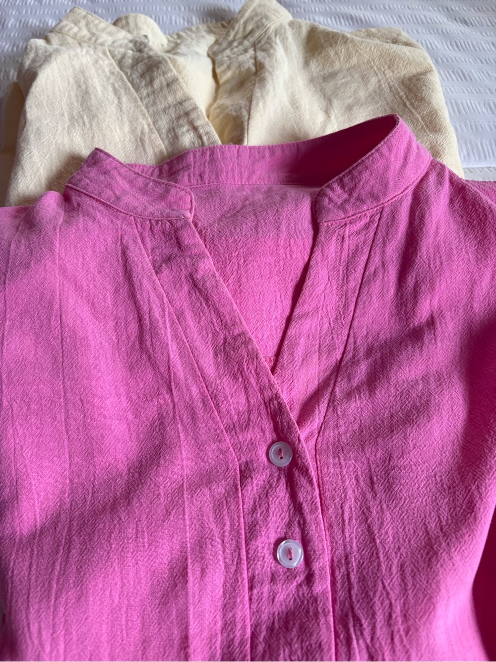 Bright Pink  and yellow Button-Front Tunic Tops